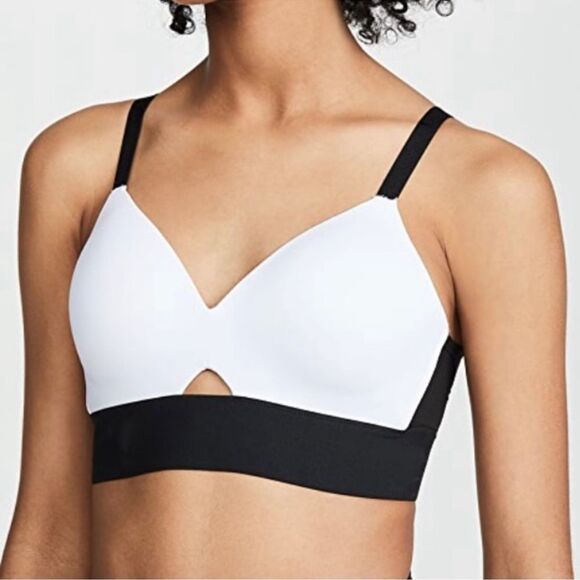 SPANX Workout to Waves Bra Black and White Wireless Sports Bra Swim Top Medium - Picture 1 of 9